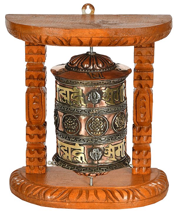 Tibetan Buddhist Ashtamangala Prayer Wheel from Nepal