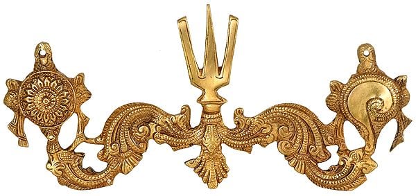 5" Wall Hanging Vaishnava Symbols - Chakra, Tilak and Conch in Brass | Handmade | Made In India