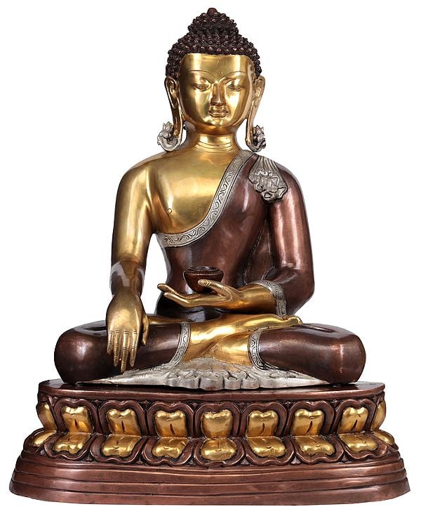 24" Lord Buddha in Earth Touching Gesture (Tibetan Buddhist) In Brass | Handmade | Made In India