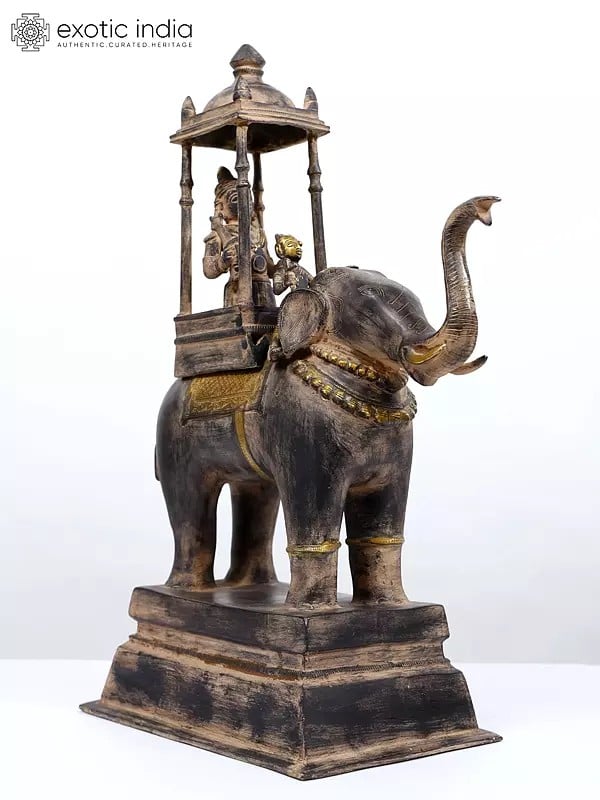 20" Lord Indra on His Elephant Airavata | Handmade Brass Statue