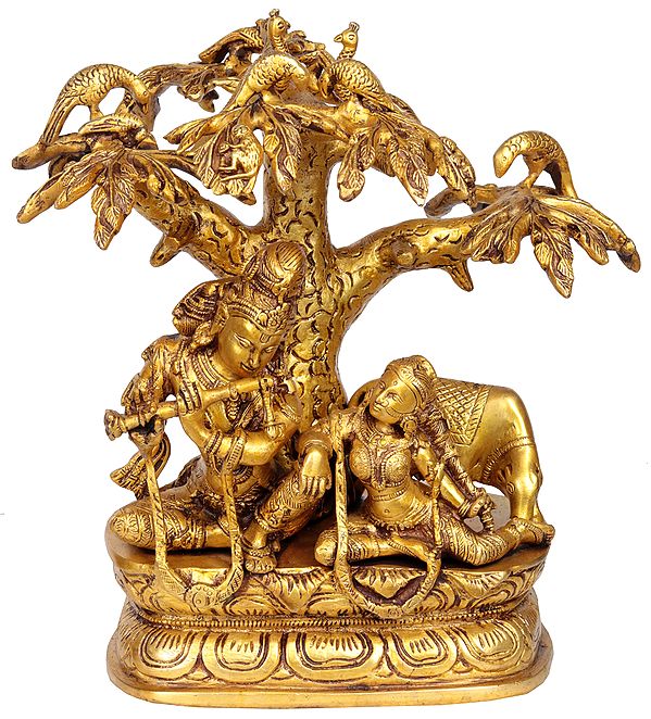 11" Radha Krishna Under The Kadamba Tree In Brass | Handmade | Made In India