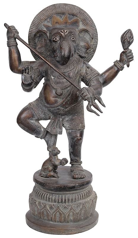 12" Warrior Ganesha In Brass | Handmade | Made In India