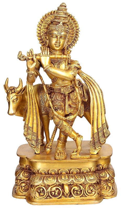 19" Krishna the Handsome Youth In Brass | Handmade | Made In India