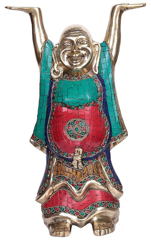 13" Tibetan Buddhist Deity Laughing Buddha in Brass | Handmade | Made In India