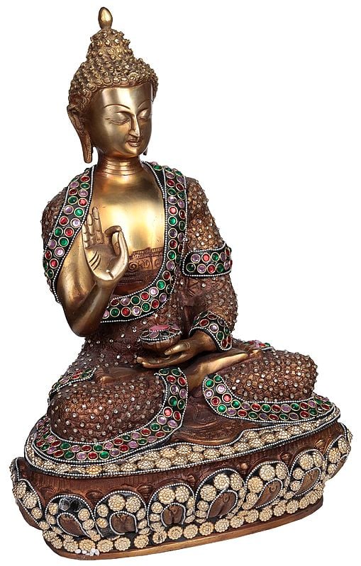 16" Lord Buddha Preaching His Dharma In Brass | Handmade | Made In India
