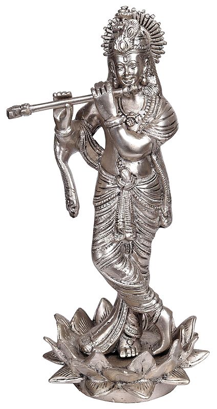 11" Krishna in Silver Hue (Chandravanshi) In Brass | Handmade | Made In India