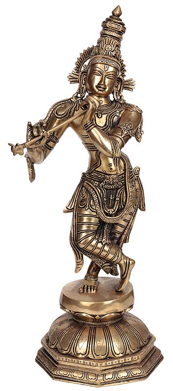 18" Krishna Playing on Flute In Brass | Handmade | Made In India