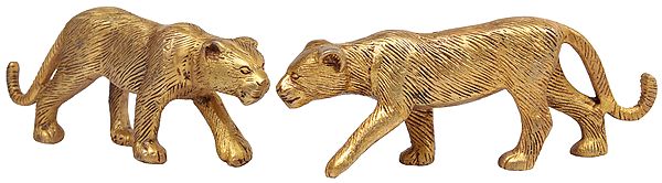 5" Jaguar Brass Statue Pair | Handmade | Made in India