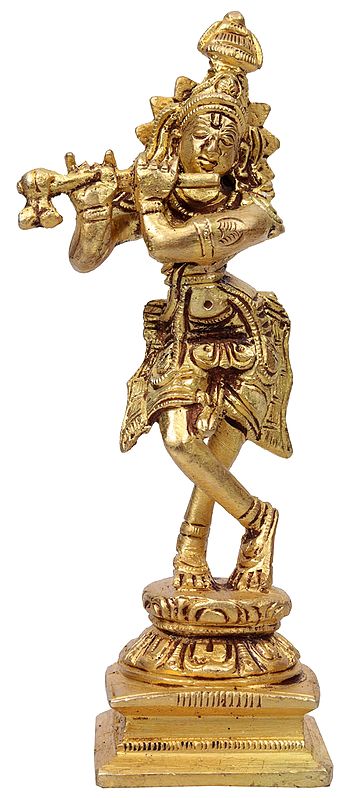 5" Lord Krishna Figurine In Brass | Handmade | Made In India