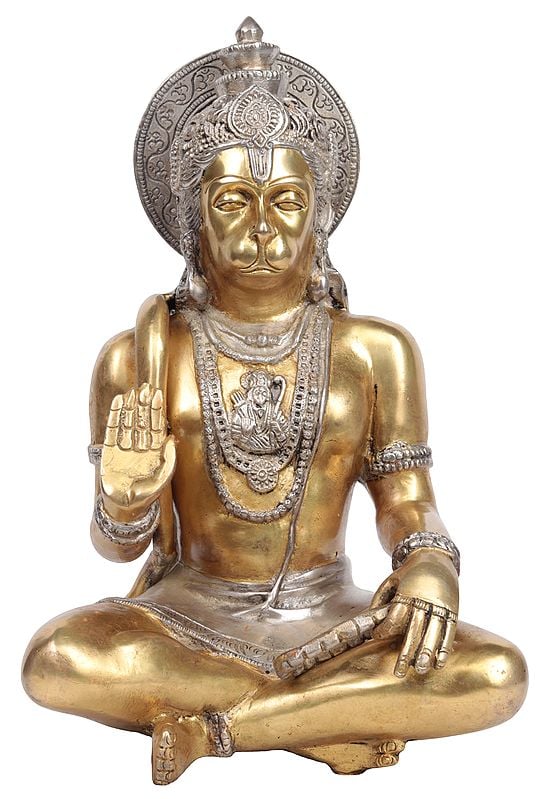 11" Hanuman in Golden and Silver Color In Brass | Handmade | Made In India