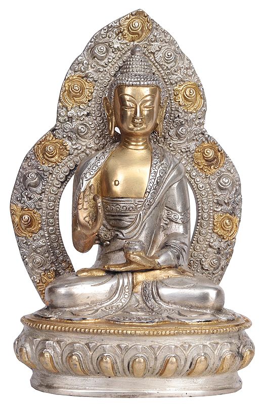 9" Preaching Buddha with Aureole (Tibetan Buddhist) In Brass | Handmade | Made In India