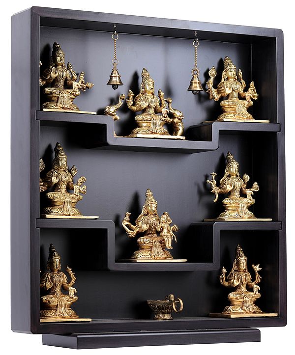 22" Ashtalakshmi Wall Hanging & Table Top Panel In Wood & Brass Handcrafted In India Exotic