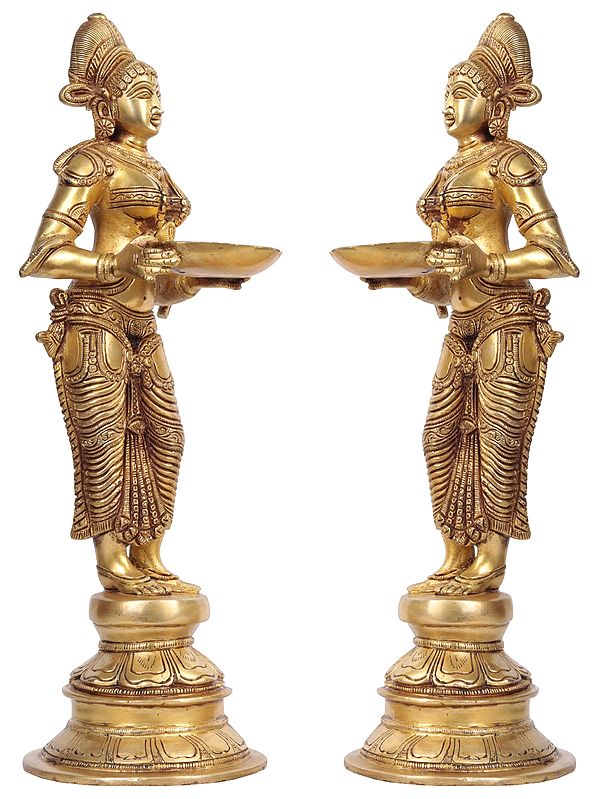 14" Pair of Deepalakshmi In Brass | Handmade | Made In India