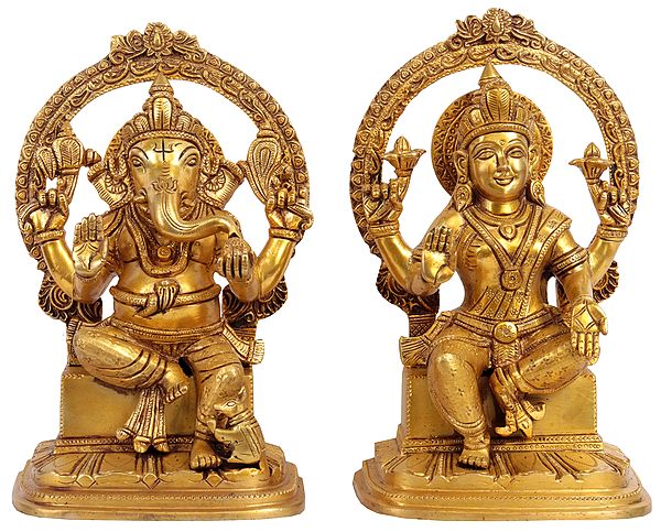 10" Lakshmi Ganesha In Brass | Handmade | Made In India