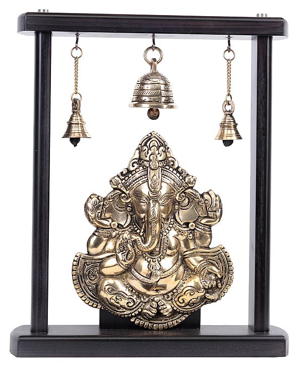 13" Lord Ganesha with Bells (Flat Statue) In Brass | Handmade | Made In India