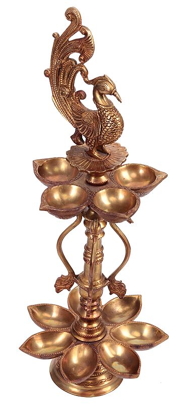 19" Peacock (Mayur) Lamp in Brass | Handmade | Made in India