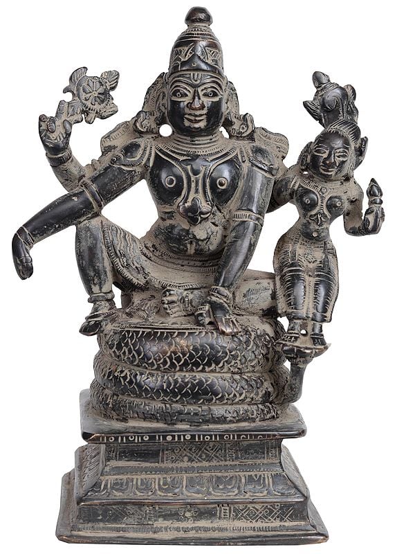 6" Lord Vishnu with Goddess Lakshmi In Brass | Handmade | Made In India