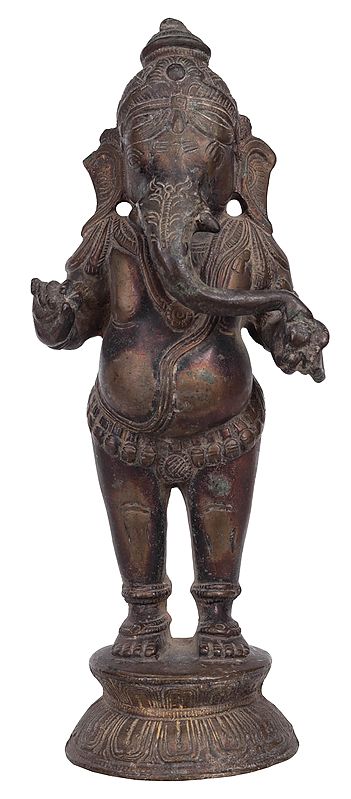 9" Standing Baby Ganesha In Brass | Handmade | Made In India
