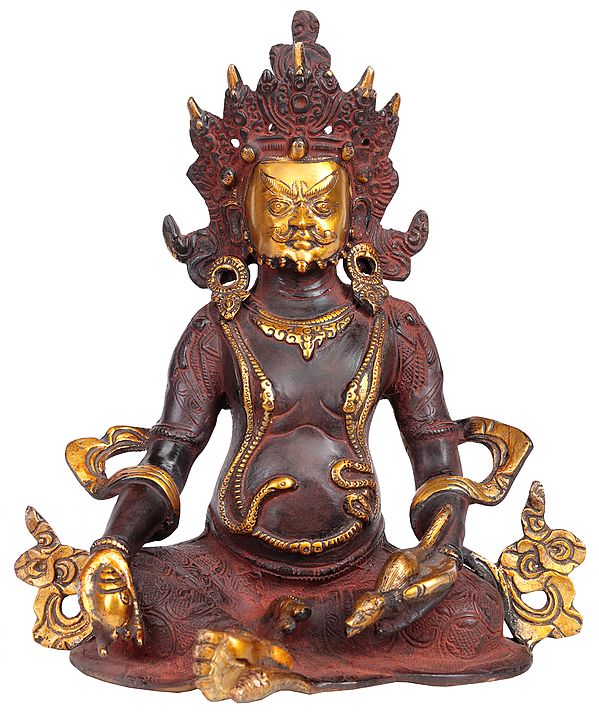 10" Tibetan Buddhist Deity Kubera In Brass | Handmade | Made In India