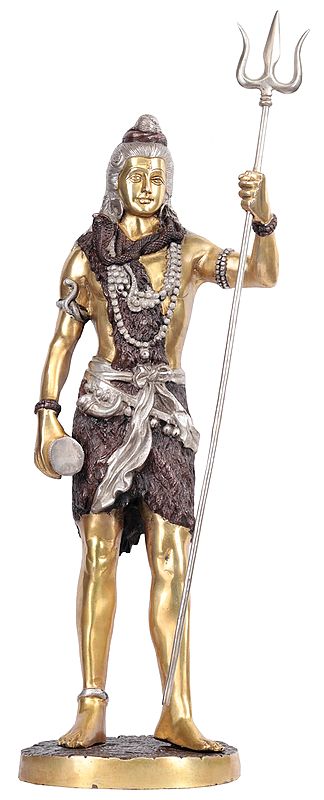 23" Standing Lord Shiva Holding a Trident In Brass | Handmade | Made In India