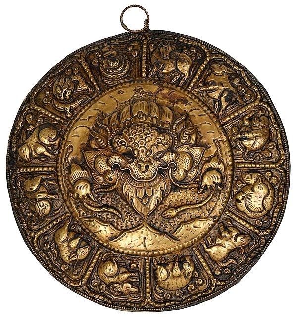 Tibetan Buddhist Wall Hanging - Garuda Surrounded by Tibetan Zodiac Signs (Made in Nepal)