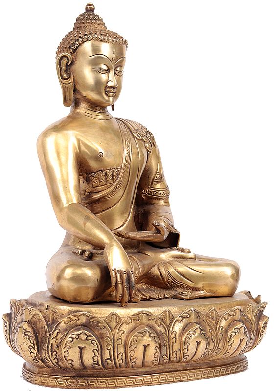 14" Tibetan Buddhist Lord Buddha in Bhumisparsha Mudra In Brass | Handmade | Made In India