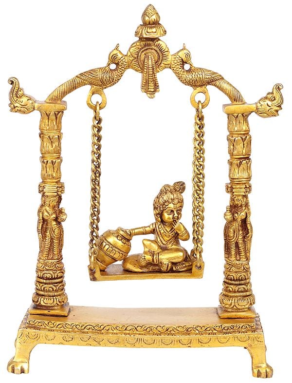 11" Butter Krishna on a Swing In Brass | Handmade | Made In India