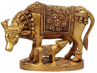 5" Mother Cow with Calf In Brass | Handmade | Made In India
