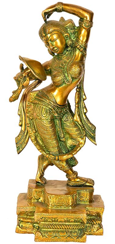 14" The Apsara Applying Vermilion (A Sculpture Inspired by Khajuraho) In Brass | Handmade | Made In India