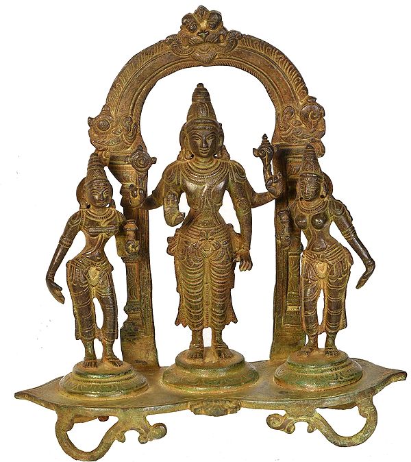 Lord Vishnu with Shridevi and Bhudevi