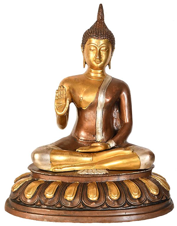 13" Thai Blessing Buddha In Brass | Handmade | Made In India