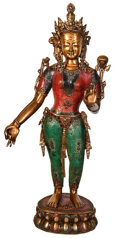 40" Large Size Standing Tara (Tibetan Buddhist) In Brass | Handmade | Made In India