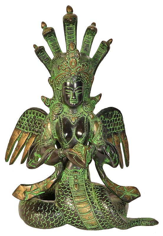 8" Naga-Kanya Brass Statue | Handmade Serpent Maiden Idol | Made in India