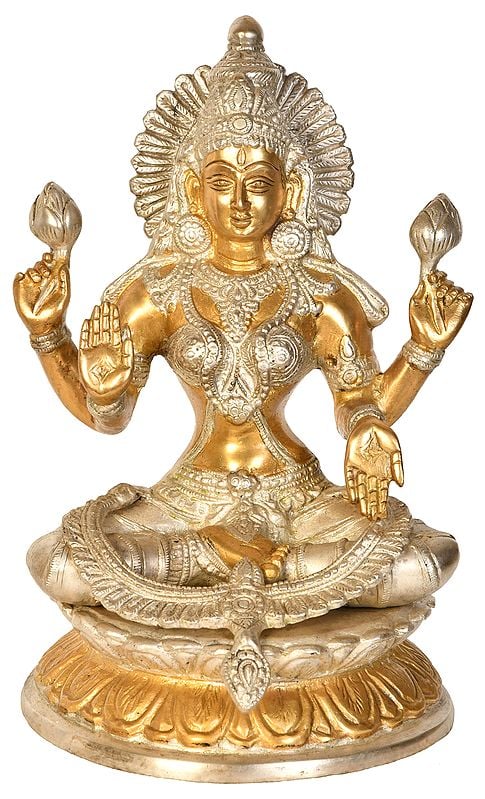 9" Goddess Lakshmi Statue in Blessing Gesture in Brass | Handmade Idol | Made in India