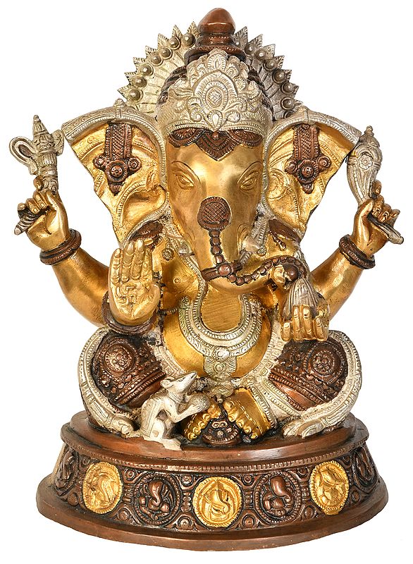 11" Lord Ganesha Granting Abhaya to Devotees In Brass | Handmade | Made In India