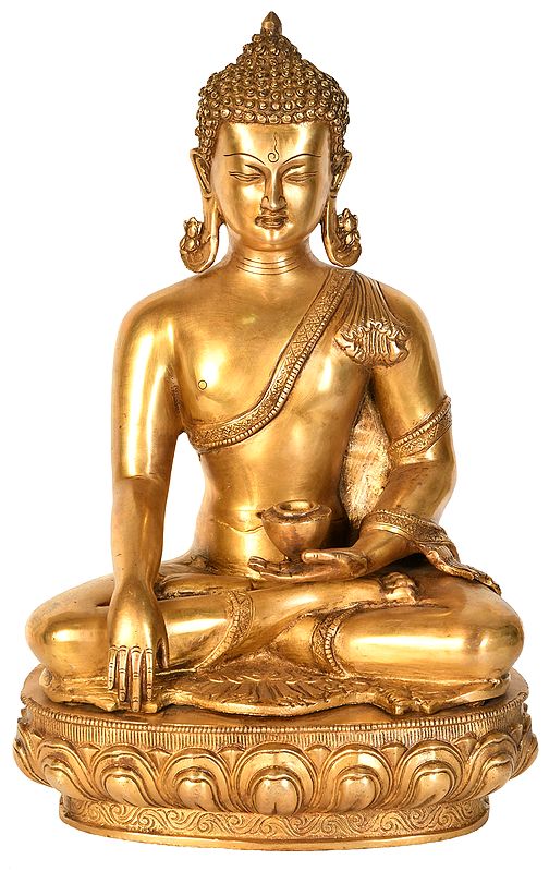 18" Tibetan Buddhist Deity Buddha in Bhumisparsha Mudra In Brass | Handmade | Made In India