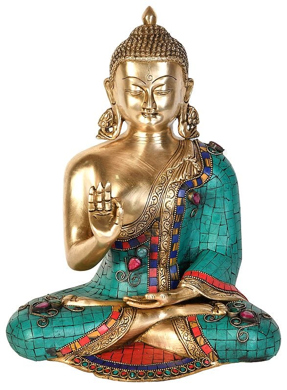 12" Tibetan Buddhist Lord Buddha in Vitark Mudra In Brass | Handmade | Made In India