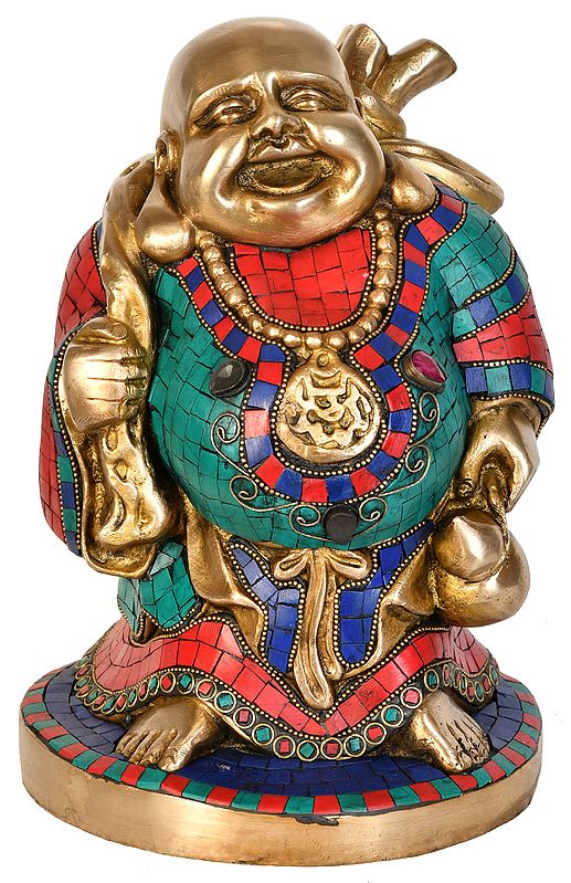 10" Tibetan Buddhist Laughing Buddha In Brass | Handmade | Made In India