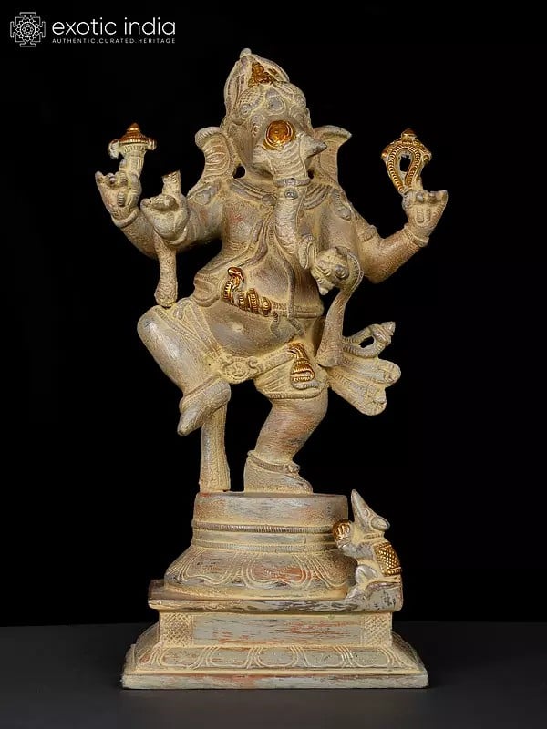 13" Dancing Ganesha In Brass | Handmade | Made In India