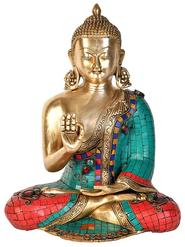 12" Tibetan Buddhist Lord Buddha Preaching His Dharma In Brass | Handmade | Made In India