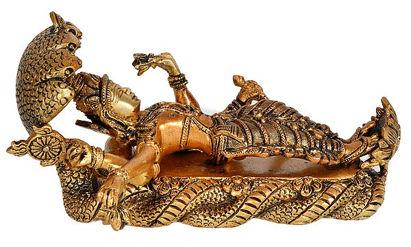 7" Sheshashayi Vishnu in Yoga Nidra In Brass | Handmade | Made In India