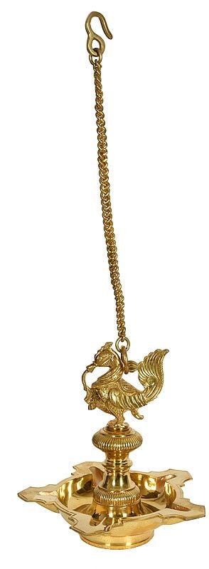 12" Superfine Peacock Hanging Wick Lamp in Brass | Handmade | Made in India
