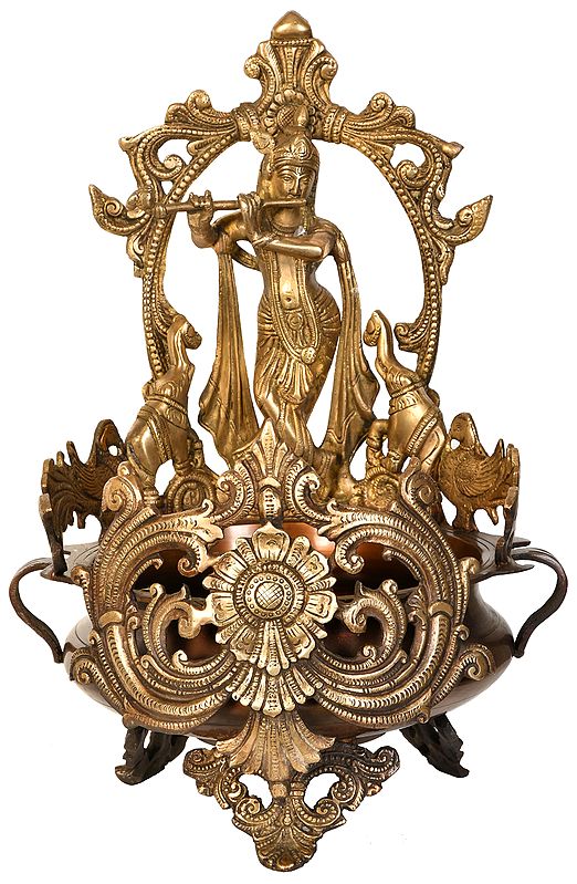 15" Krishna Urli In Brass | Handmade | Made In India