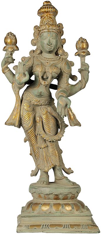 18" Goddess Lakshmi In Brass | Handmade | Made In India