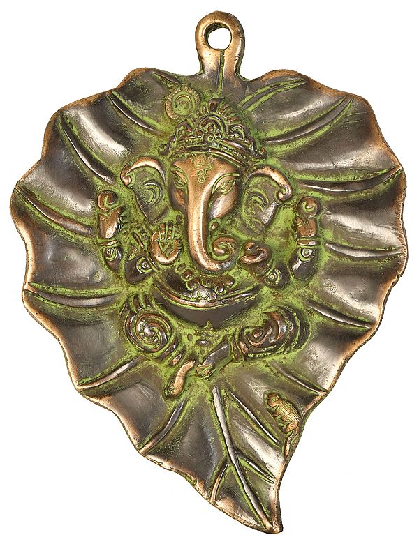 8" Ganesha on Pipal Leaf (Wall Hanging) In Brass | Handmade | Made In India