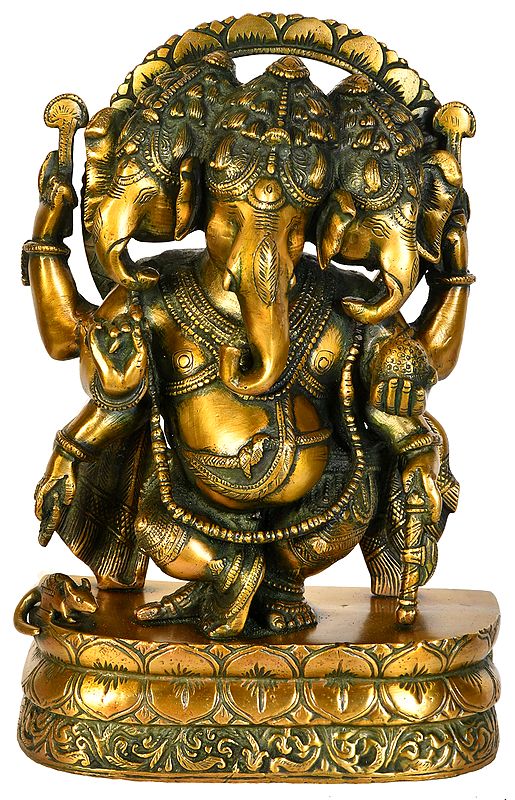 12" Trimukha Dancing Ganesha In Brass | Handmade | Made In India