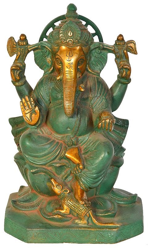 10" Kamalasana Ganesha In Brass | Handmade | Made In India