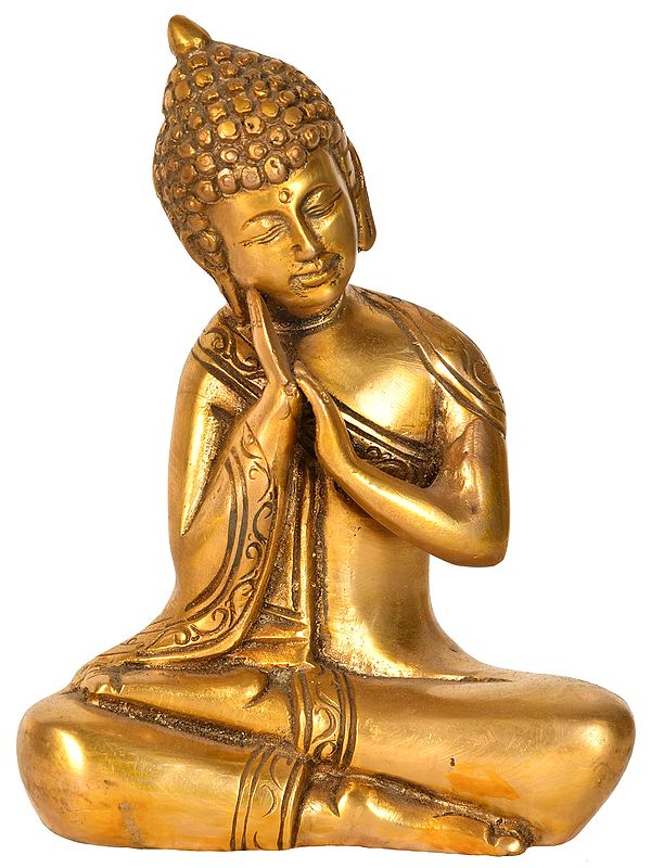 6" Thinking Buddha Brass Statue | Handmade | Made In India