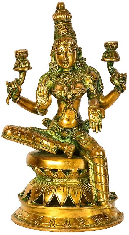 12" Lakshmi Ji - Goddess of Fortune and Prosperity In Brass | Handmade | Made In India
