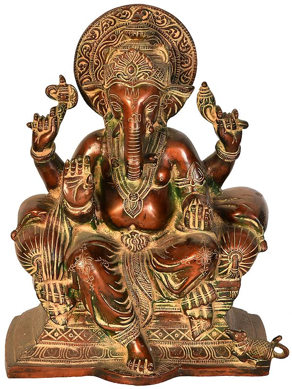 9" Raja Ganesha In Brass | Handmade | Made In India